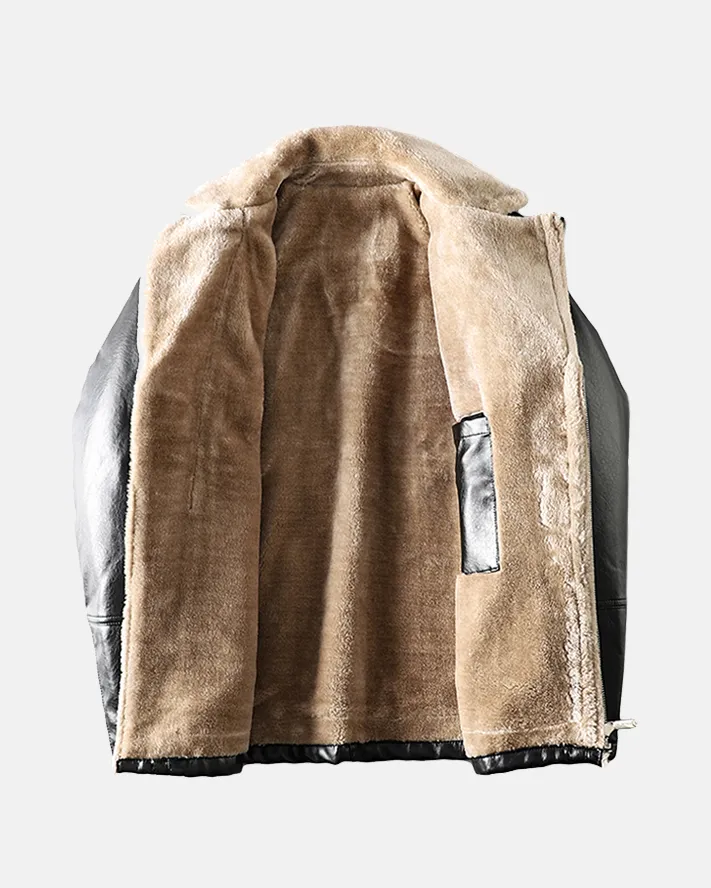 Men’s washed PU Leather bonded fake fur Jacket - Image 3