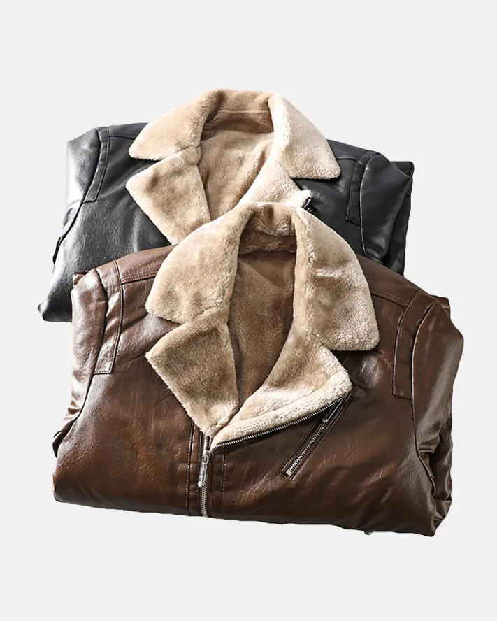 Men’s washed PU Leather bonded fake fur Jacket - Image 4