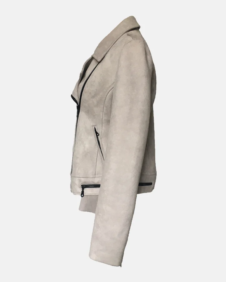 Women's Faux Suede Short Biker Synthetic Leather Jacket - Image 3