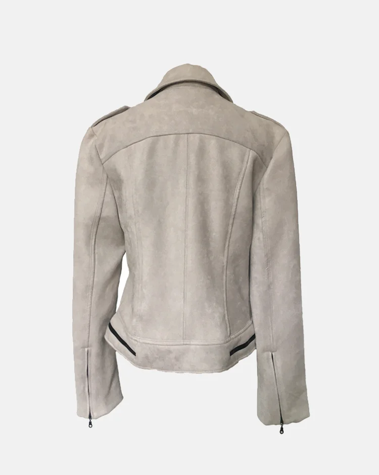 Women's Faux Suede Short Biker Synthetic Leather Jacket - Image 2